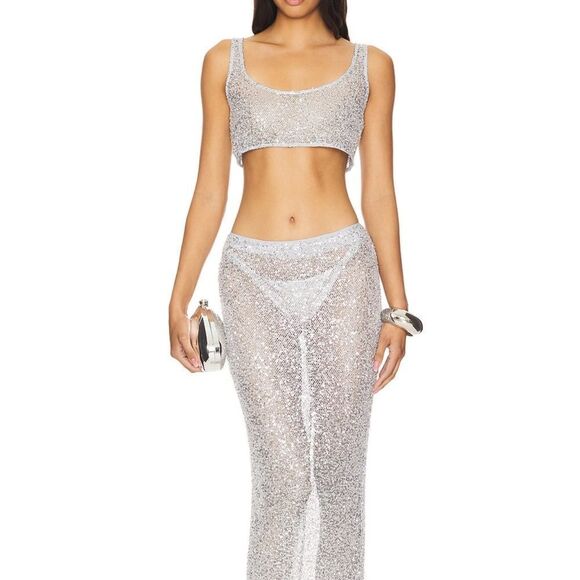 NBD shanti top & skirt silver SET REVOLVE - Picture 1 of 11